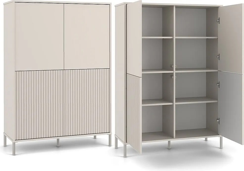 KAMARO Witryna 4D Slim  | Kaszmir |  103,5x40x147,5 cm | 4 Drzwi Gładkie/Ryflowane