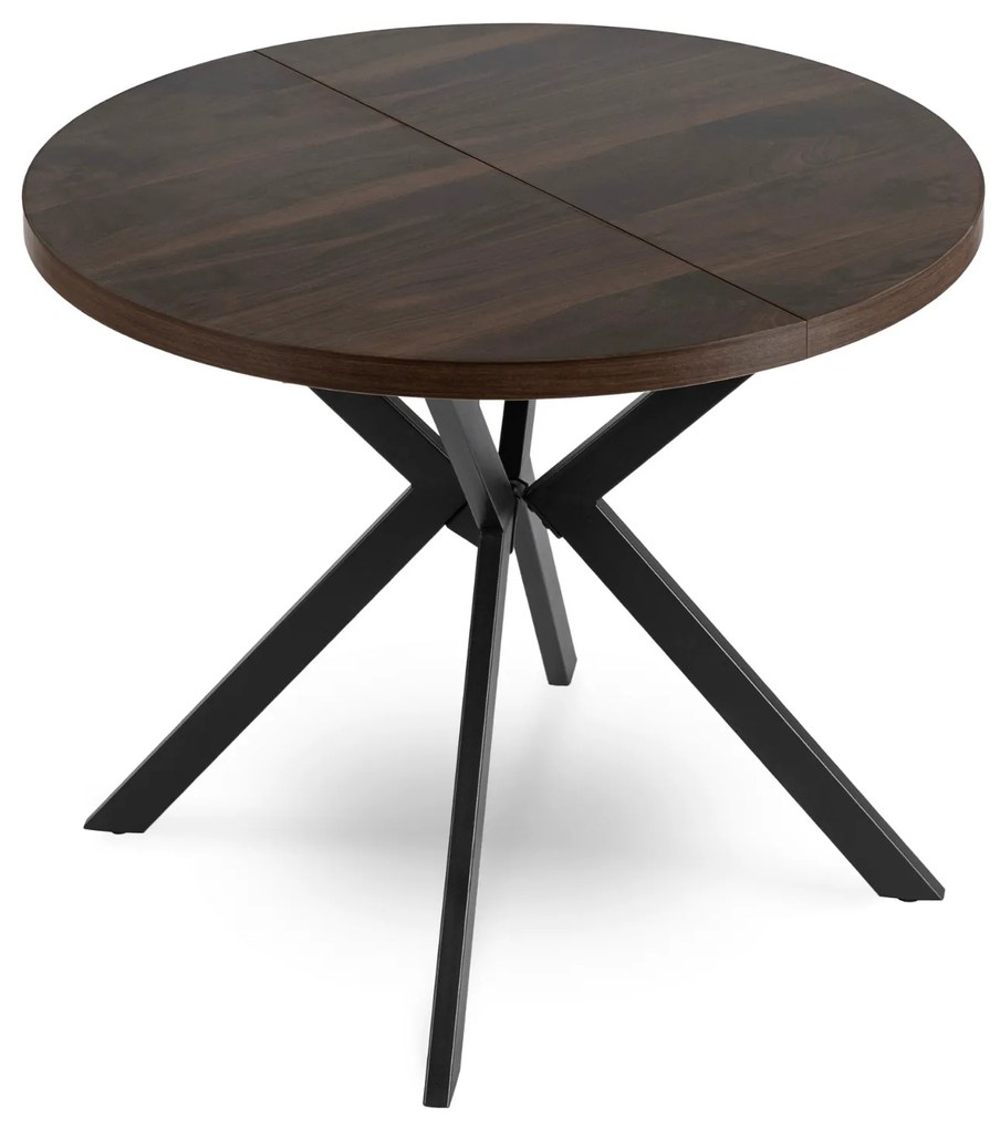 Stół Okrągły Rozkładany LUGO 90-190 cm Orzech/Czarny Loft