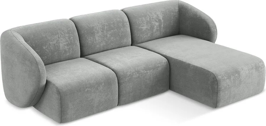Szary narożnik z tkaniny szenilowej (prawostronny/z szezlongiem) Lani – Makamii