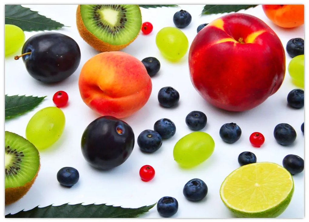 Obraz na szkle - owoce z kroplami wody (70x50 cm)