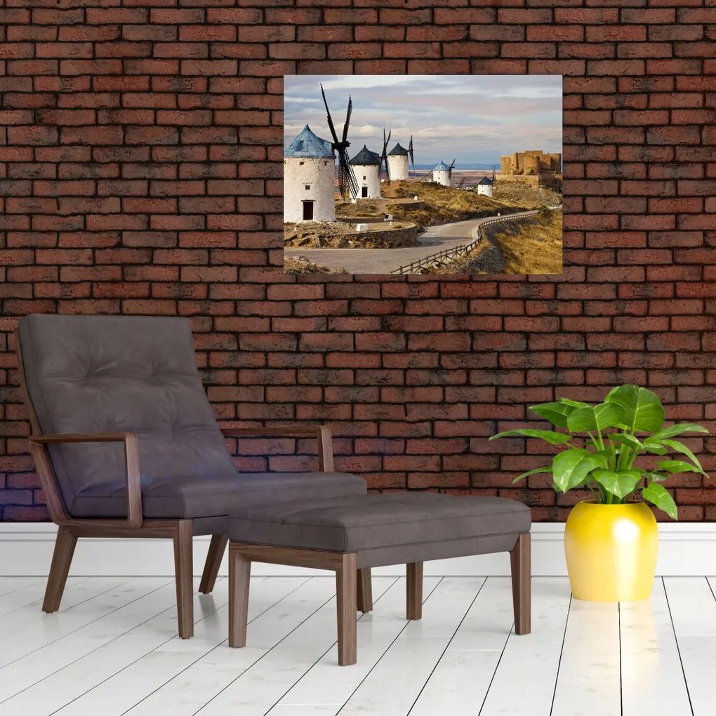 Obraz na szkle - Wiatraki Consuegra, Hiszpania (70x50 cm)