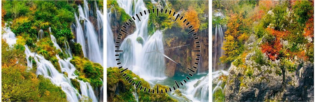 Obraz - Park Narodowy Jezior Plitwickich (z zegarem) (90x30 cm)