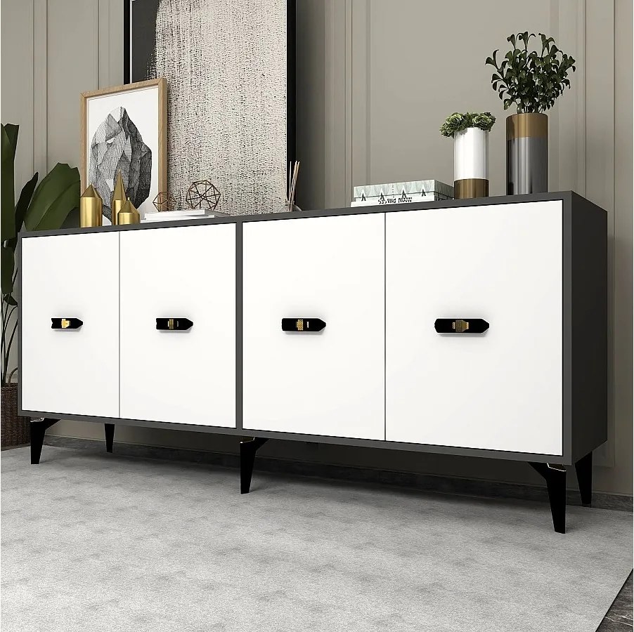 Komoda – 180 cm x 82,6 cm x 35 cm – Antracyt i biel – Melamina