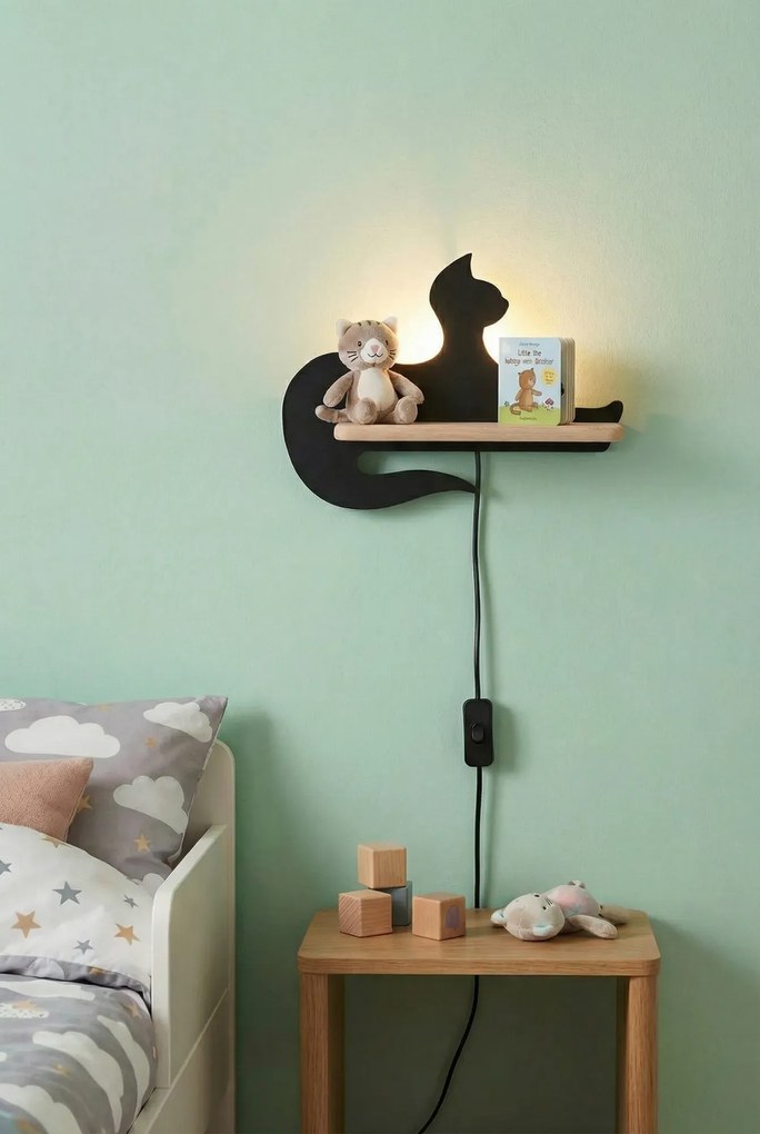 Czarny w kształcie kinkiet dziecięcy kota C5-L36