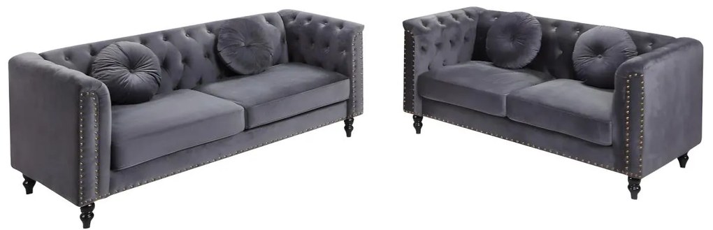 Kanapa 3- i 2-osobowa TURNER z weluru – kolor antracytowy