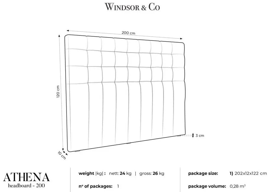 Beżowy zagłówek z aksamitnym obiciem Windsor & Co Sofas Athena, 200x120 cm