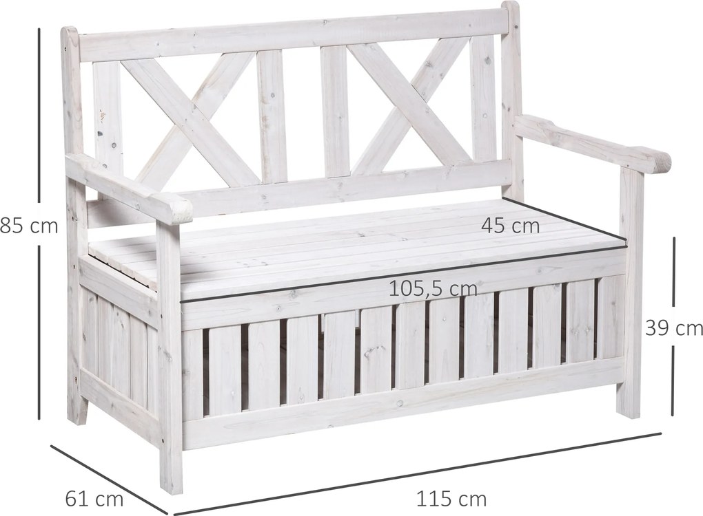 Outsunny ławka ogrodowa ze schowkiem 2-osobowa z poduszką biała drewniana skrzynia | Aosom PL