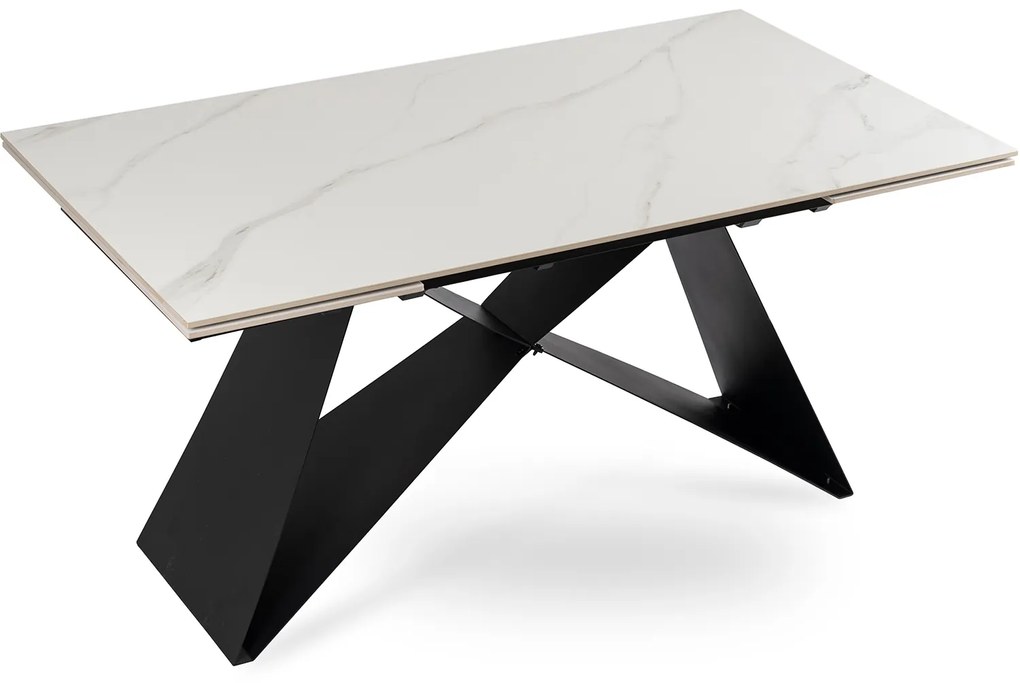 Stół Rozkładany Prostokątny VICTOR 160-240 cm Ceramiczny Biały Marmur/Czarny do Jadalni Nowoczesny Loft