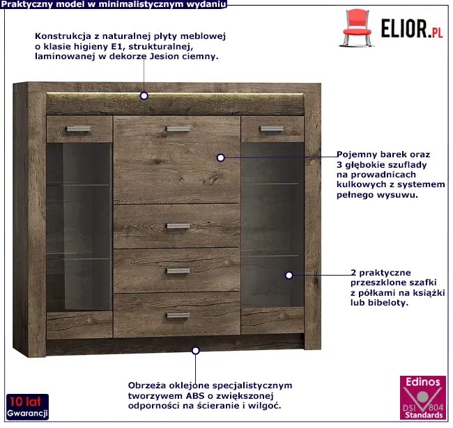 Komoda Z Barkiem I Witryną Jesion Ciemny W6-S53