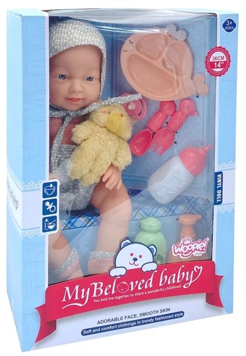 Woopie royal lalka bobas 36 cm w ubranku z misiem akcesoria do karmienia