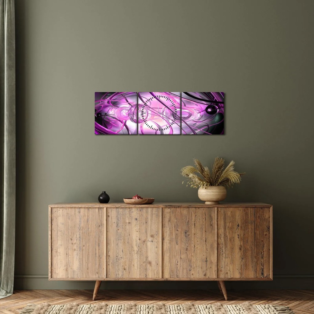 Obraz pięknej fioletowej abstrakcji (z zegarem) (90x30 cm)
