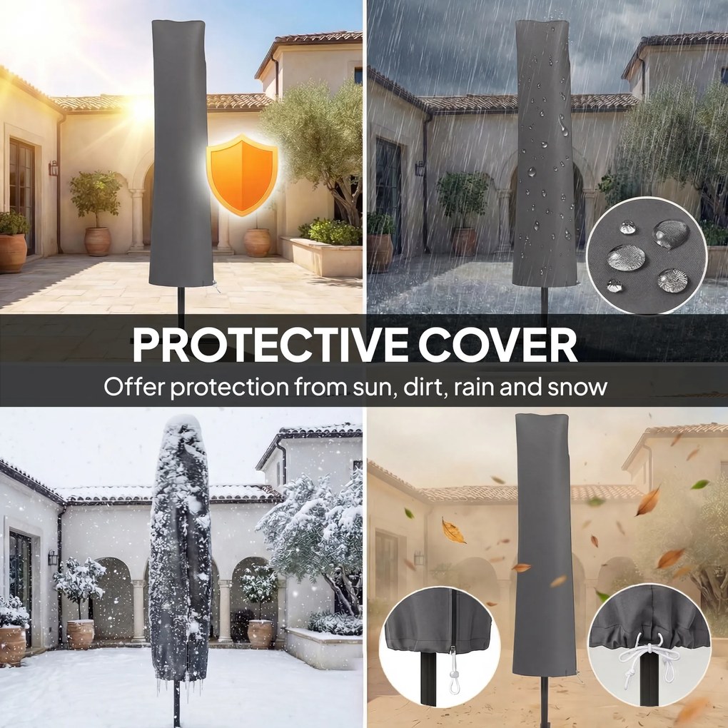 Outsunny Parasol ogrodowy Ø300 cm z mechanizmem korbowym, podstawą krzyżową i pokrowcem, kremowy | Aosom PL