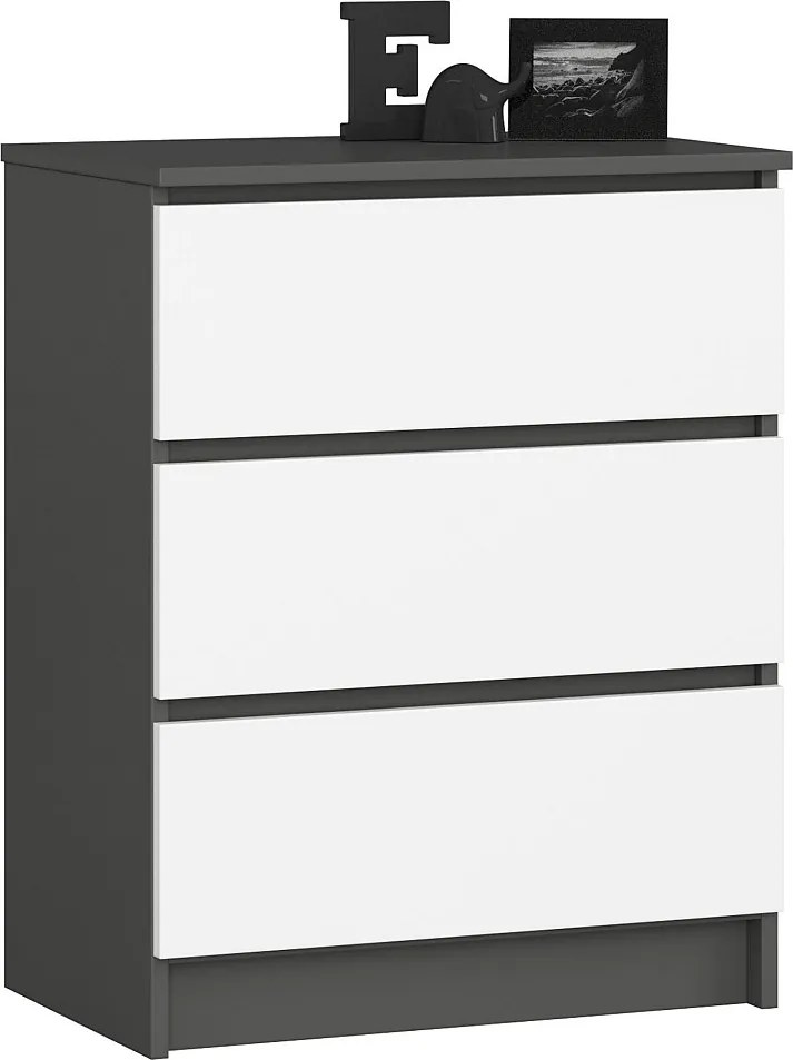 Komoda AKORD K60 Grafit Szary 60 cm 3 szuflady kolor Biały mat 60x40x77 cm