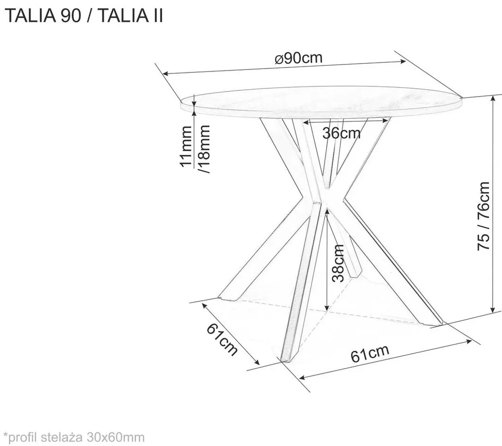 Stół okrągły TALIA II 90x90 orzech/czarny SIGNAL
