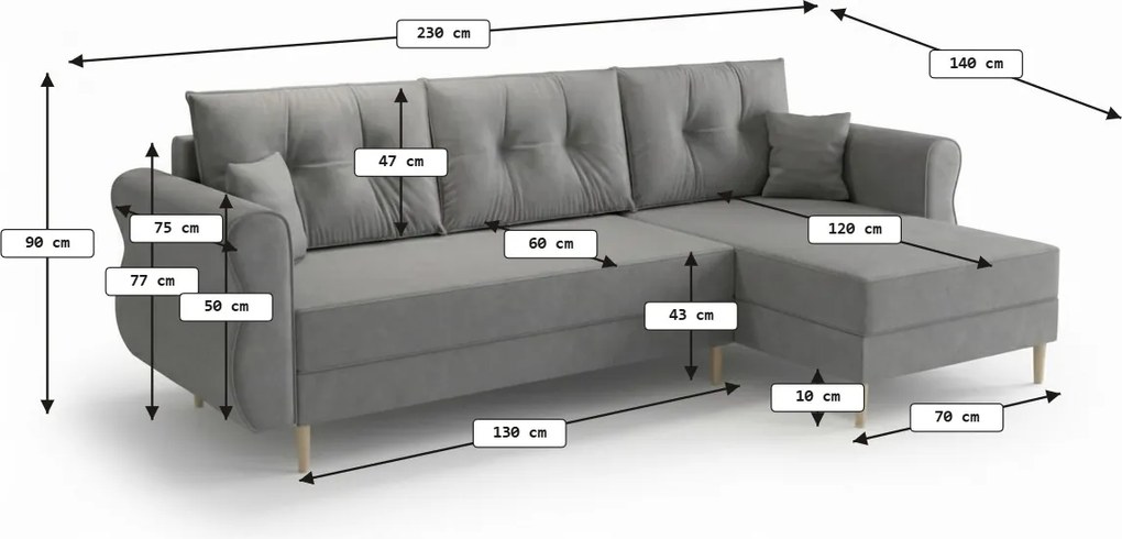 Rozkładana narożna sofa SILVIANO 230x140 cm, ciemnozielona, uniwersalna