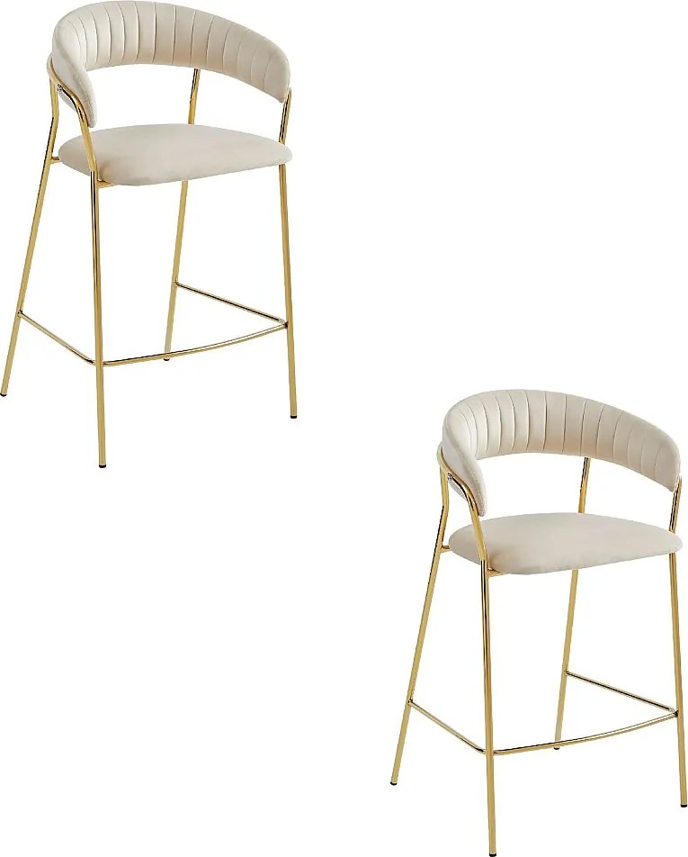 Stołek Valora BADIA z beżowymi, aksamitnymi, złotymi nogami do kuchni x2