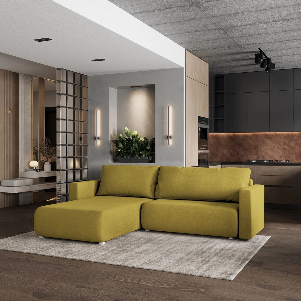 Masseno Narożnik TURIN z funkcją spania i pojemnikiem na pościel do Salonu, Rozkładana sofa - Żółty, SORO 40
