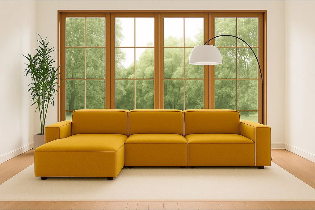 Narożnik w kształcie L Cursal, tkanina Salvador, Żółty, Lewy