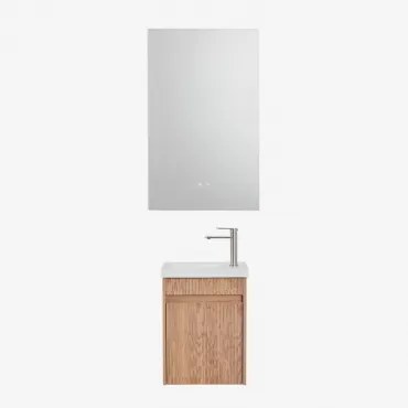 Zestaw Wiszących Mebli Łazienkowych Zintegrowany Z Umywalką Narek Popielaty Brąz & Prostokątny Led I Przeciwmgielny 55x90 Cm Riben & Szczotkowana Szar