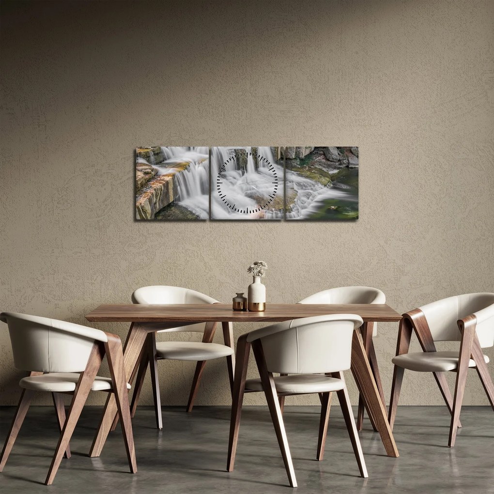 Obraz wodospadów (z zegarem) (90x30 cm)