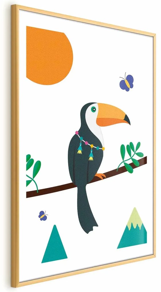 Plakat Tukan i motyle 60x90 cm z ramą złotą z marginesem ARTGEIST B