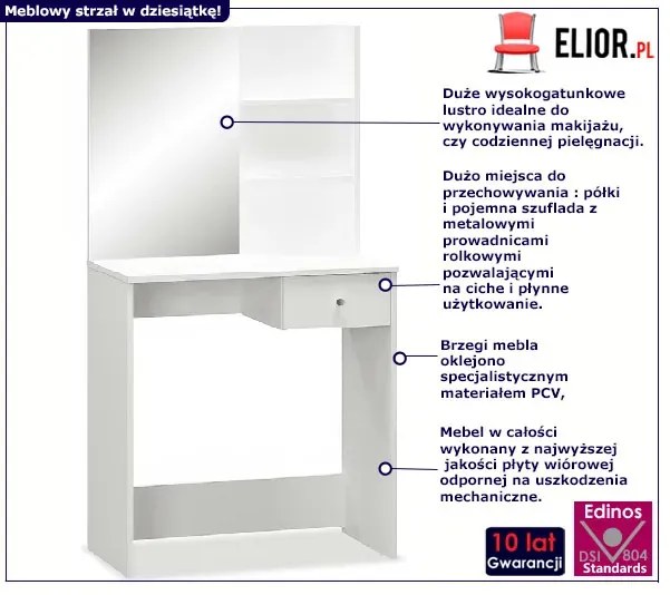 Biała wąska toaletka do łazienki z lustrem - Iven