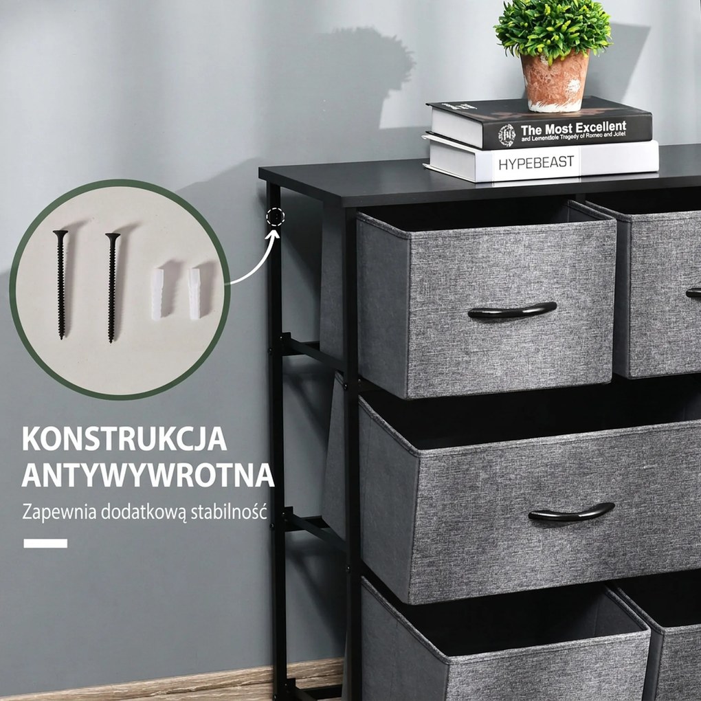 HOMCOM Komoda z 8 Szufladami z Tkaniny, 2 Duże, 6 Małe, Ramą Metalową, Zabezpieczenie Przed Przewróceniem, Szara