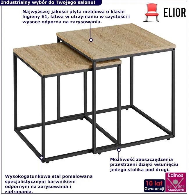 Komplet stolików kawowych kwadratowych 2w1 dąb sonoma - Toren