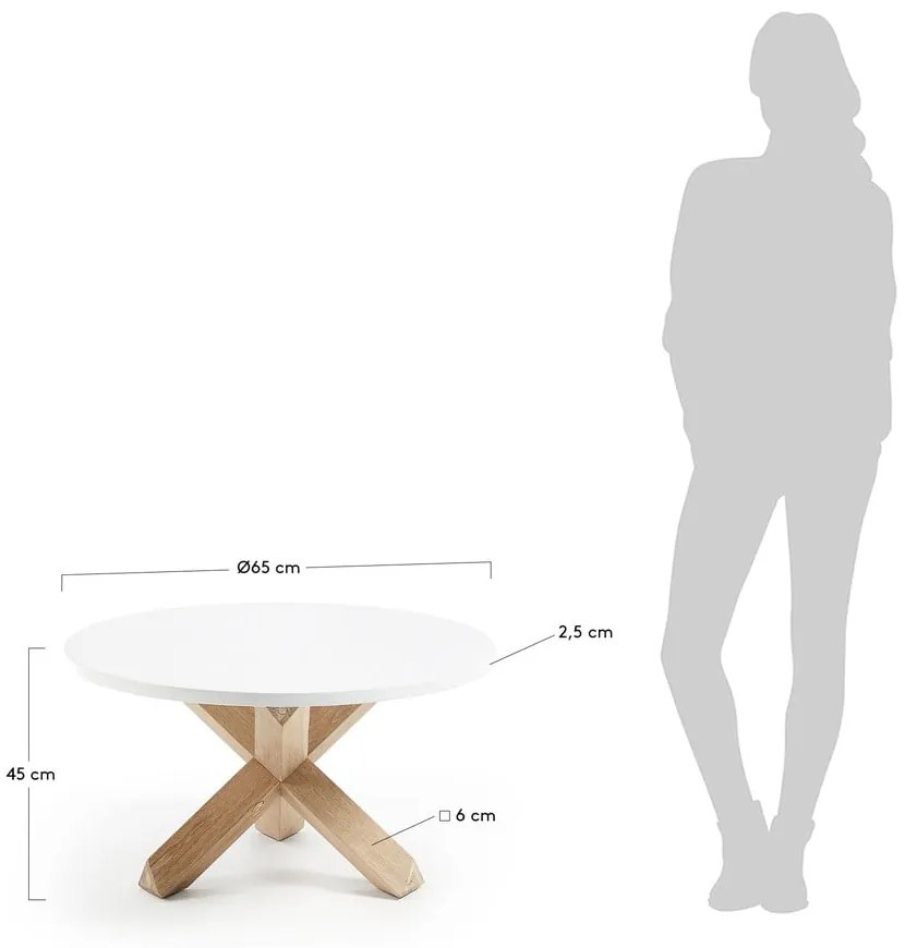 Biały/w naturalnym kolorze okrągły stolik z białym blatem ø 65 cm Lotus – Kave Home