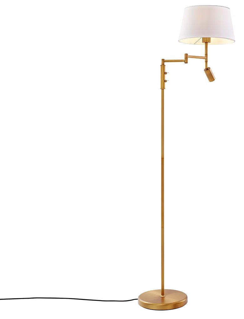 Lampa stojąca brązowa z białym kloszem i regulowaną lampką do czytania - Ladas Retro Oswietlenie wewnetrzne
