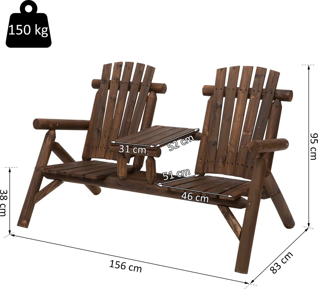 Ławka Ogrodowa Outsunny z Praktycznym Stolikiem w Zestawie, Wodoodporna, Drewno Świerkowe, Brązowa