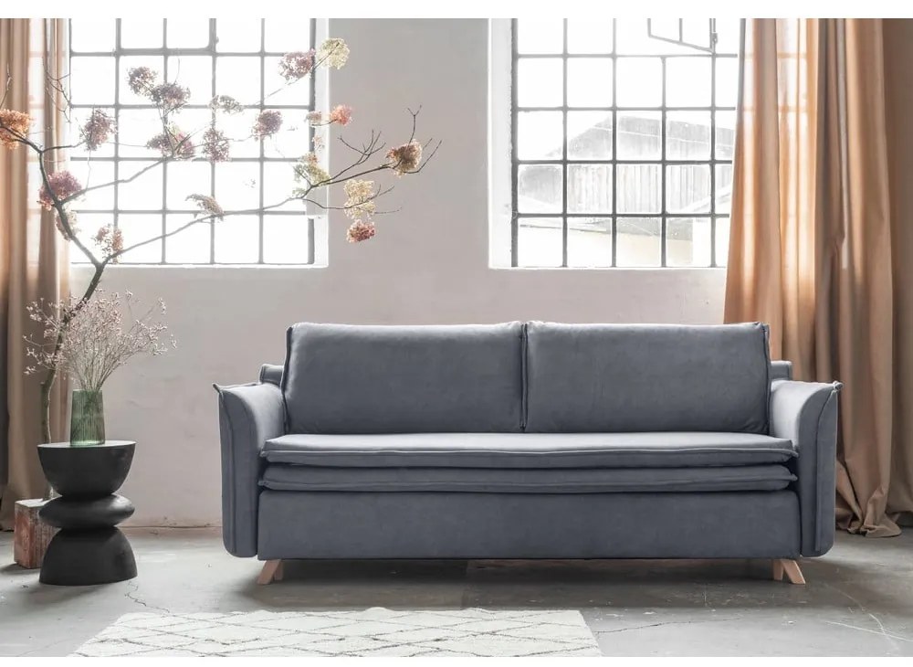 Szara aksamitna rozkładana sofa 225 cm Charming Charlie – Miuform