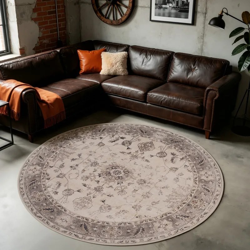 Dywan vintage INKA Arabeska z Efektem Postarzenia Beżowy koło 160 cm x 160 cm