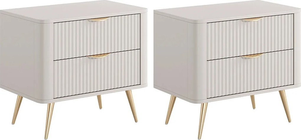 Zestaw 2 szafek nocnych - 2 szuflady - Beżowy i złoty - ELONARIA marki Pascal Morabito