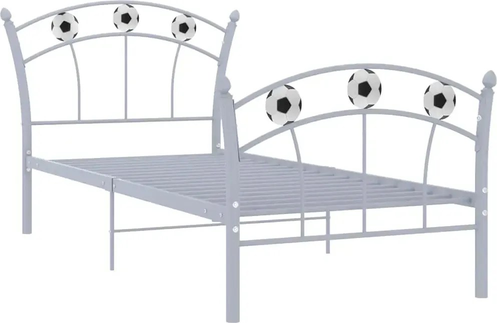 Szare metalowe łózko dziecięce z piłką 90x200 cm N4-Z06