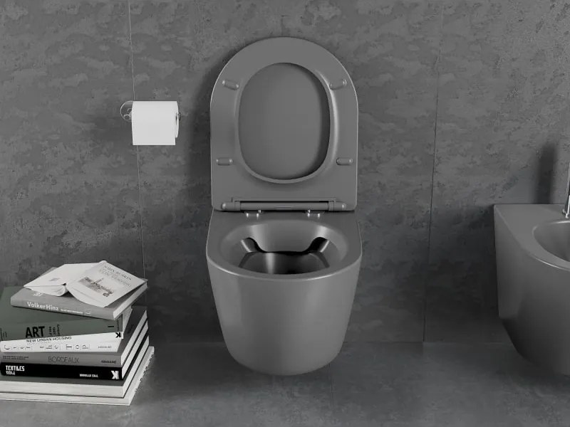 Mexen Lena miska wc Rimless z deską wolnoopadającą slim, duroplast, szara ciemna mat - 30224071