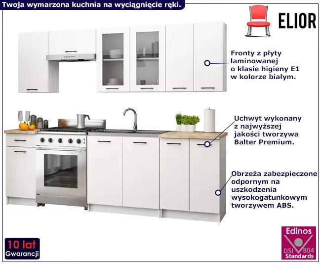 Biały komplet mebli kuchennych z witryną 240 cm G5-P05