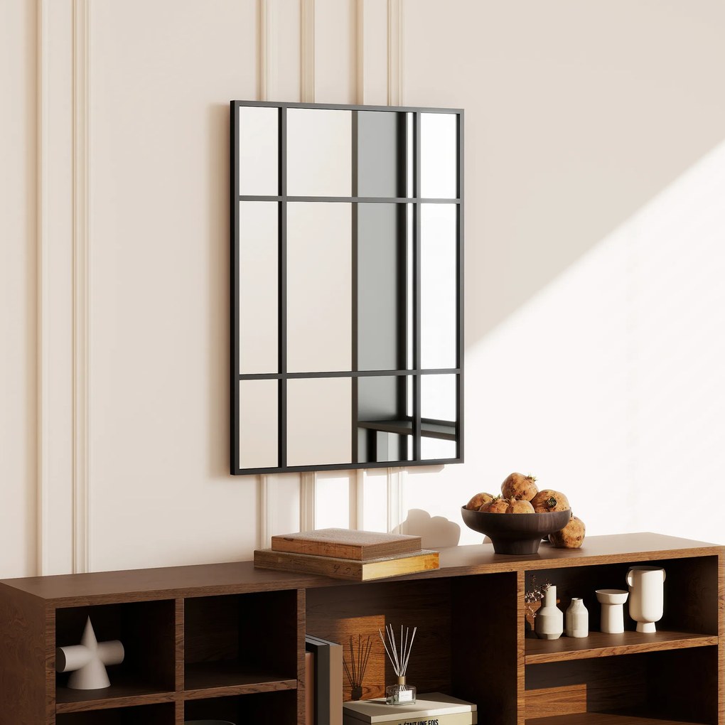 HOMCOM Lustro ścienne, dekoracyjne lustro z metalową ramą, czarne paski, szkło warstwowe, 50B x 2T x 70H cm | Aosom PL