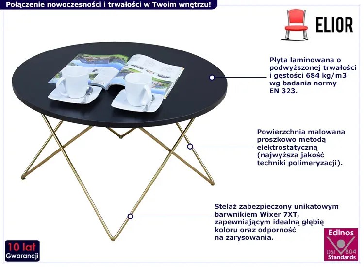 Stolik kawowy ze złotym stelażem czarny - Noemi 3X