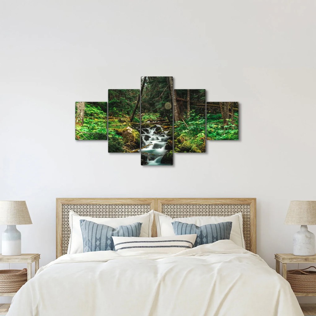 Obraz strumienia w lesie (125x70 cm)