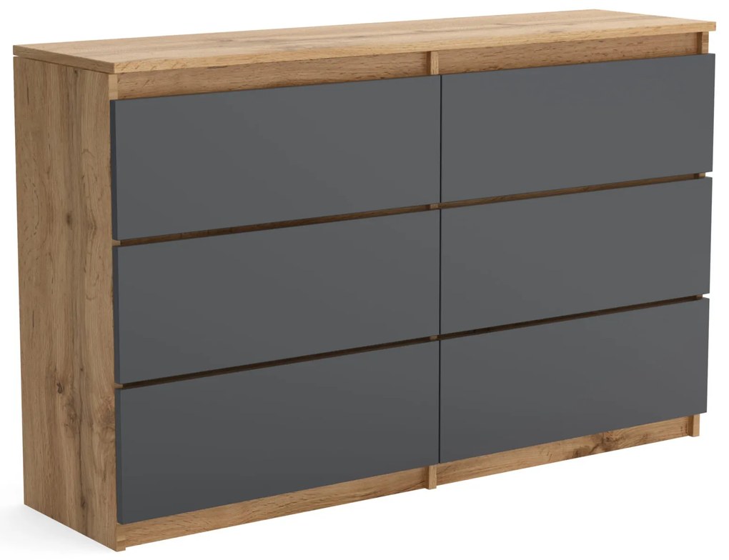 Duża komoda 6 SZUFLAD Szafka 120 cm ARIA Dąb Wotan/Antracyt