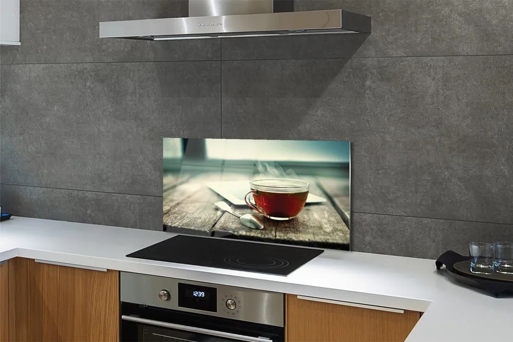 Szklany Panel Chwila z Ciepłą Herbatą