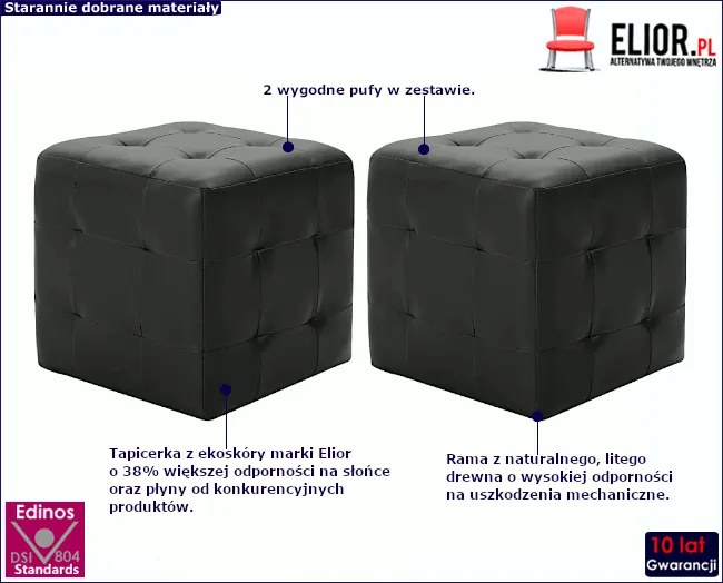 Komplet czarnych puf do salonu i sypialni - Futori 2X