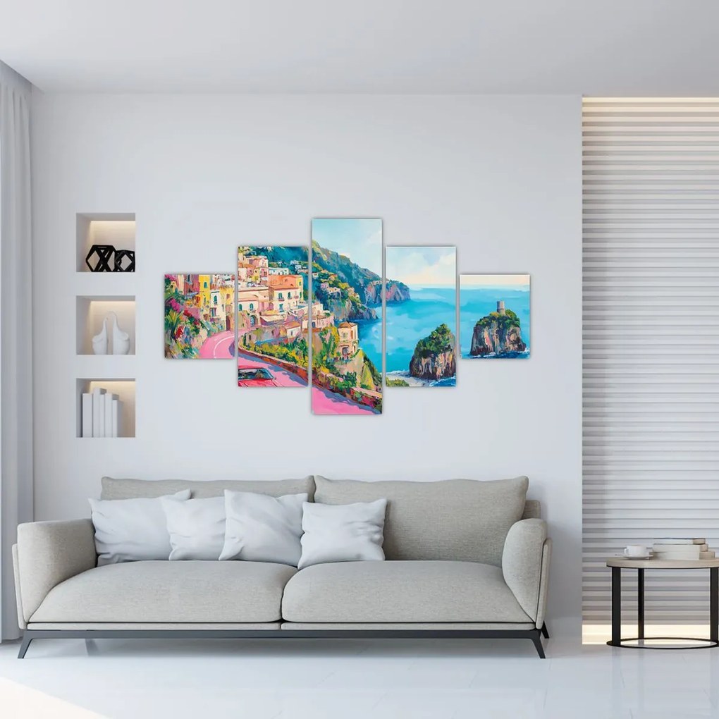 Obraz - Różowa droga przy wybrzeżu (125x70 cm)