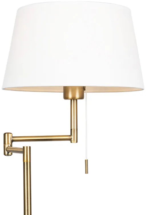 Klasyczna lampa podłogowa w kolorze brązu z regulowanym białym kloszem - Ladas Fix Rustykalny / Vintage Oswietlenie wewnetrzne