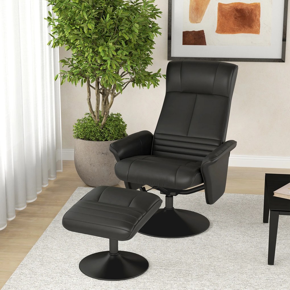 HOMCOM Fotel obrotowy ergonomiczny z podnóżkiem czarny wygodny fotel relaksacyjny do salonu do 150 kg | Aosom PL