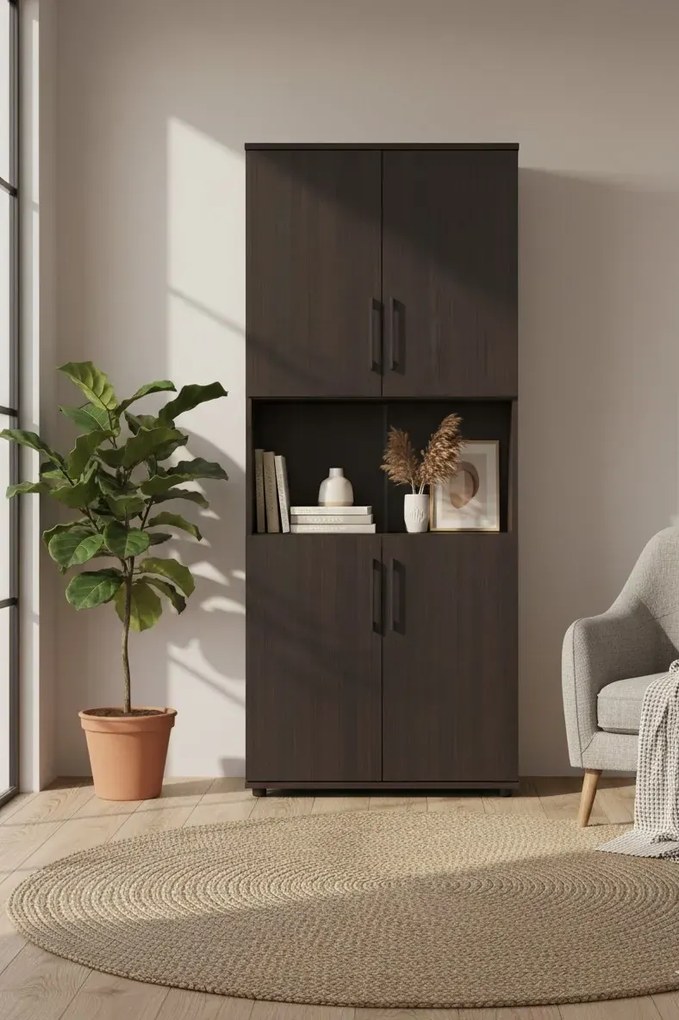 Klasyczny regał biurowy z podwójnymi drzwiczkami wenge W1-W94