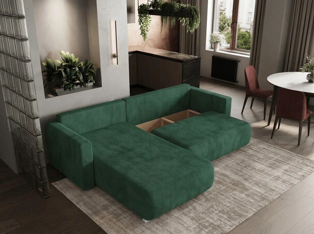 Ciemnozielona rozkładana narożna sofa TAFIRA, dwustronna