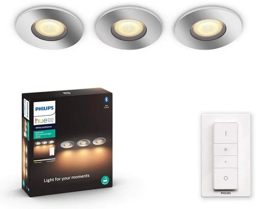 Philips - ZESTAW 3x ściemnialne oprawy LED do łazienki 1xGU10/5W/230V IP44 + pilot