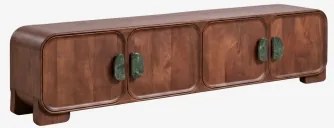 Mebel Rtv Z Drewna Mango I Naturalnego Kamienia Kivalina Zielony Marmur Udaipur – Ciemne Drewno Mango & 220 X 45 Cm - Sklum